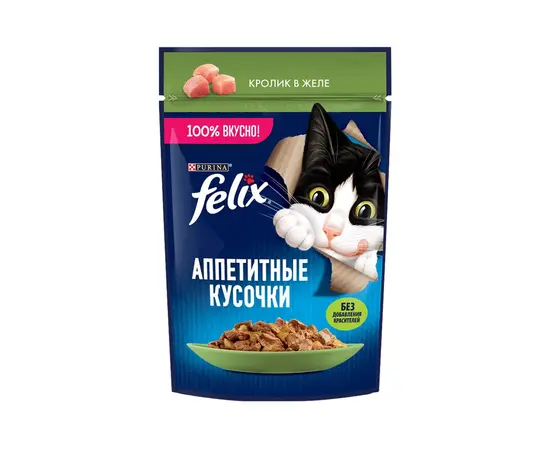 پوچ گربه فلیکس با طعم گوشت خرگوش در ژله Felix Rabbit In Jelly وزن 75 گرم